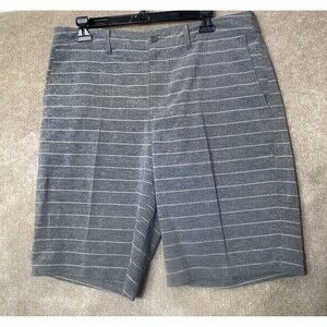 Goodfellow Shorts Flat Front Men 34 Gray Stripe Stretch Casual Preppy Fit Active